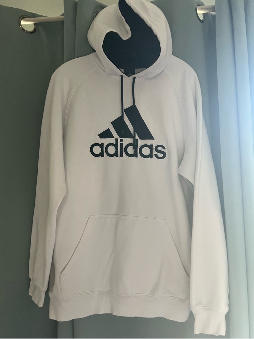 Adidas Essentials Hoodie Sweatshirt Jacket White Black Logo Heavy L